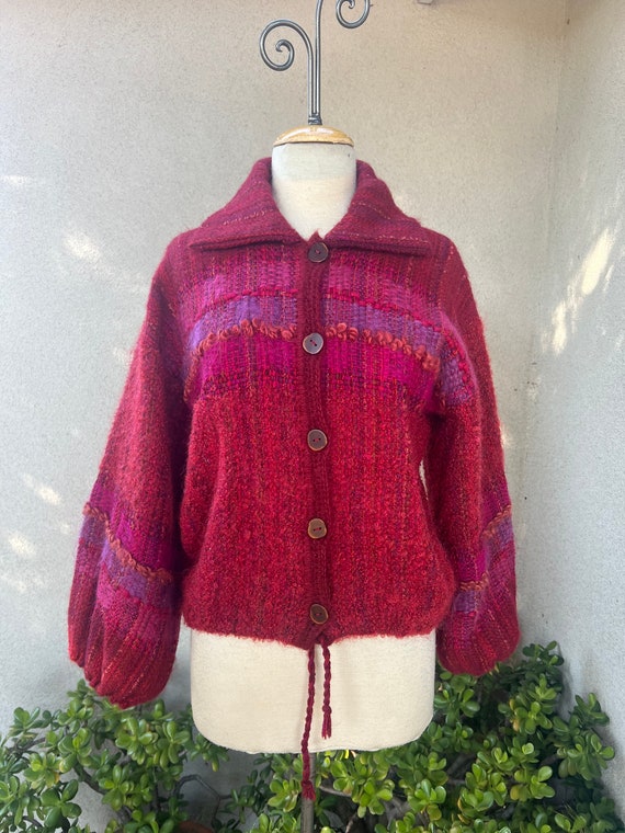 Vintage boho knit sweater jacket cardigan hand wov