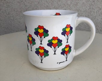 Vintage Zekman ceramic mug heart ballons by Recycled paper Products
