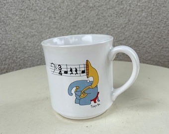 Vintage coffee mug kitsch elephant with tuba by Recycled Paper Products Sandra Boynton series