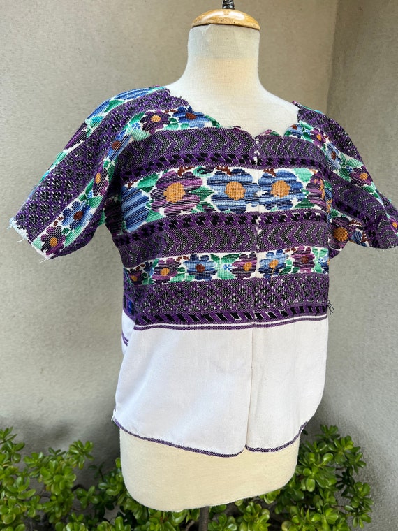 SALE Vintage boho Mexican purples woven huipil st… - image 1