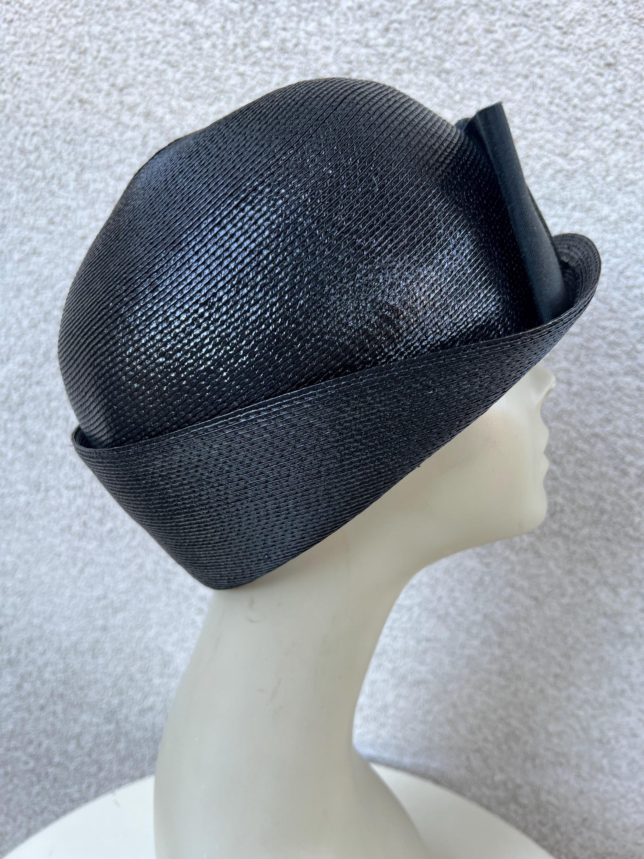 Chic vtg Black cloche straw Women\'s Hat bow by Otti Moll fits 21” Vintage Black Cloche Hat Straw With Bow 21” by Otti Moll CA  main image 4