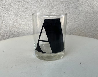 Vintage modern tumbler high ball glassware bold monogram black letter A