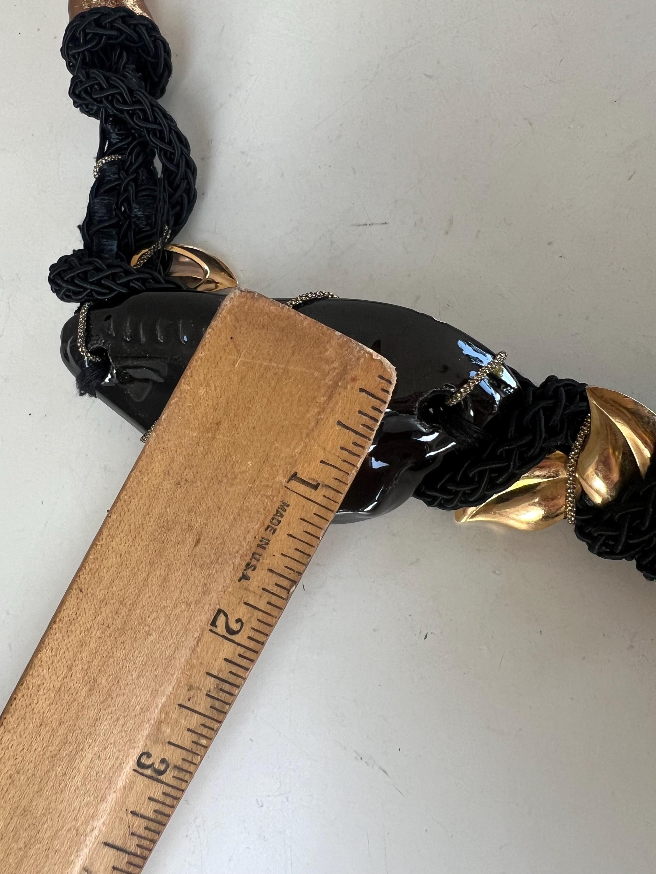 Vintage Glam Belt: Black Ceramic Shells, Gold Trim, Bronze 