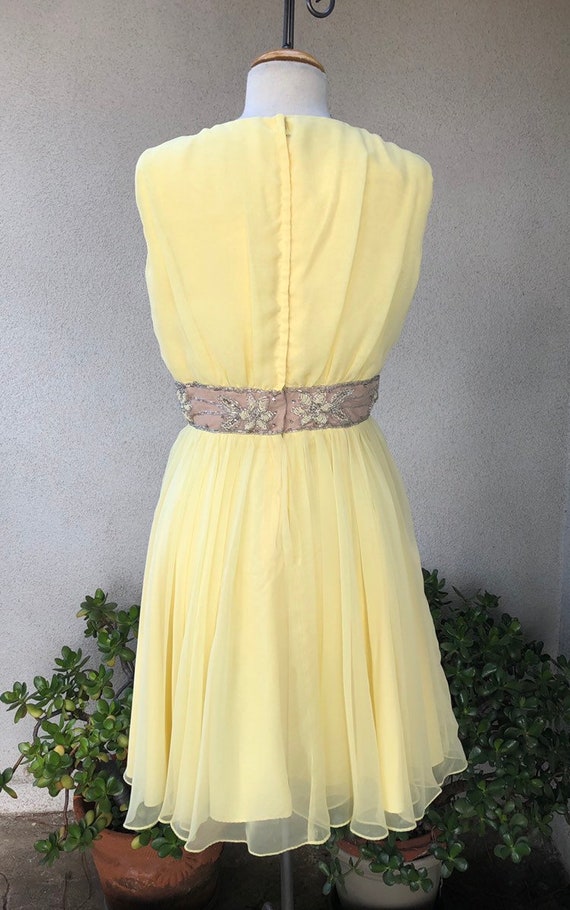 Vintage Mid Century yellow chiffon cocktail dress… - image 2