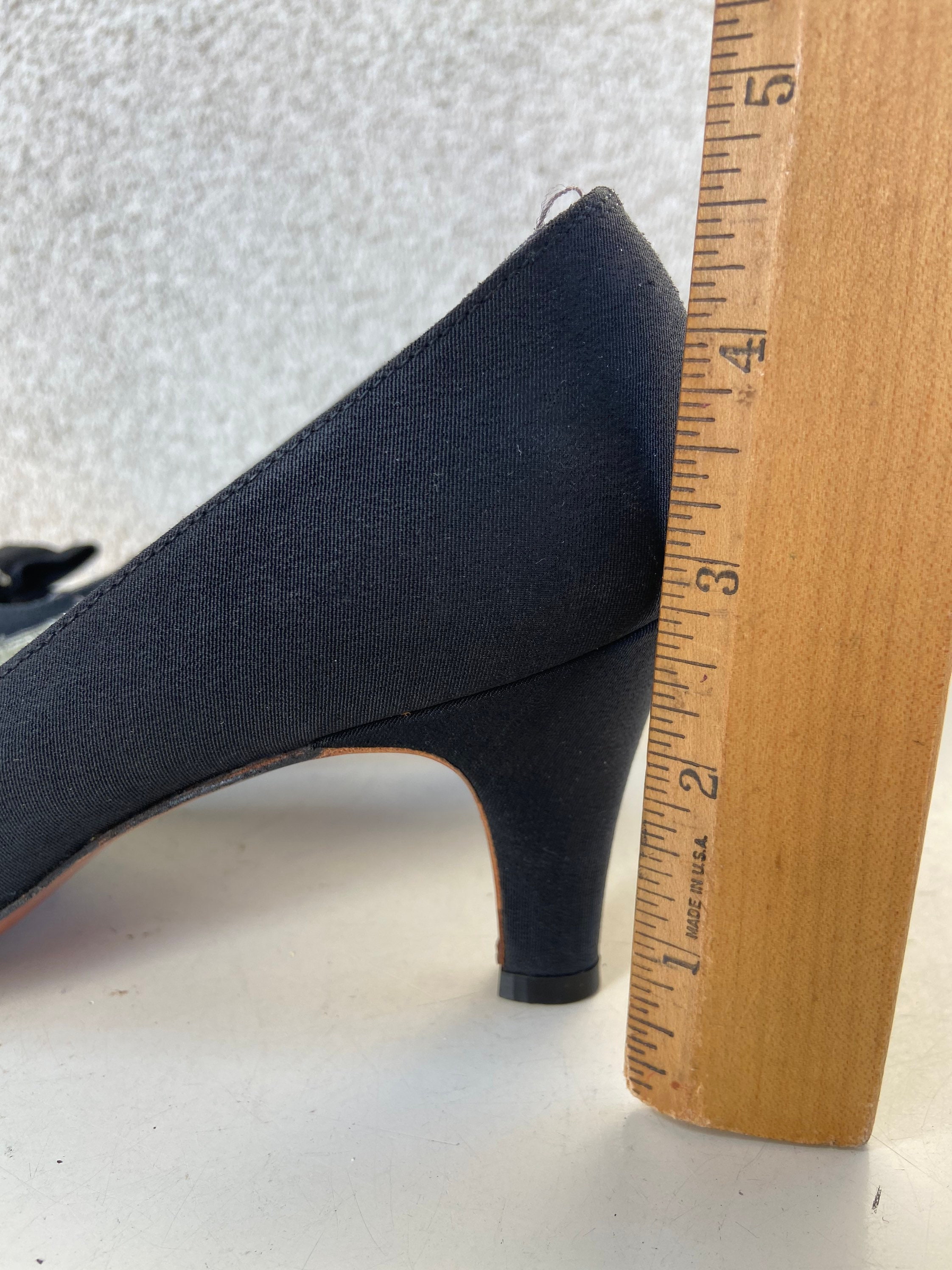 Vintage 1960s Elegant Black Fabric Pumps Shoes Heel Mr  Vintage 1960s elegant black fabric pumps shoes heel rhinestones Mr Easton sz 7N main image 0