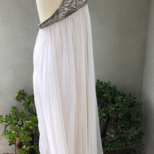 Vintage elegant halter maxi gown ivory chiffon sliver beaded bodice Sz XS Victoria Royal Ltd of Hong Kong China image 3