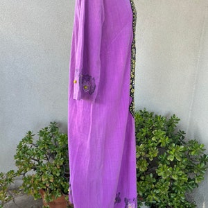 Vintage 60s hippie maxi kaftan purple cotton with mirror embroidery beads sz S/M by Y.M. Garments image 4