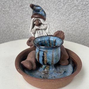 Vintage ljusstake med 3D-trollkarlsfigur, gammal man, skägg, studiokonst, keramik, 15 cm