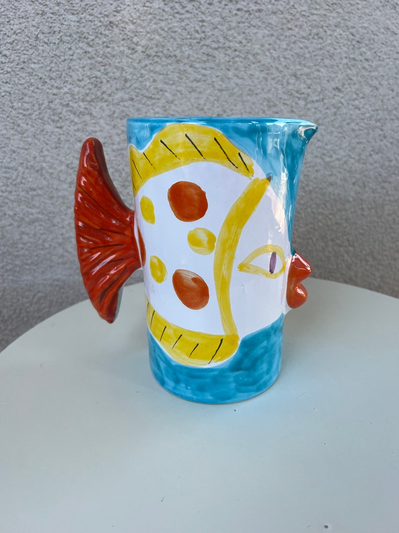 Vintage contemporary Kissing Fish pottery pitcher by Macys NWT image 1