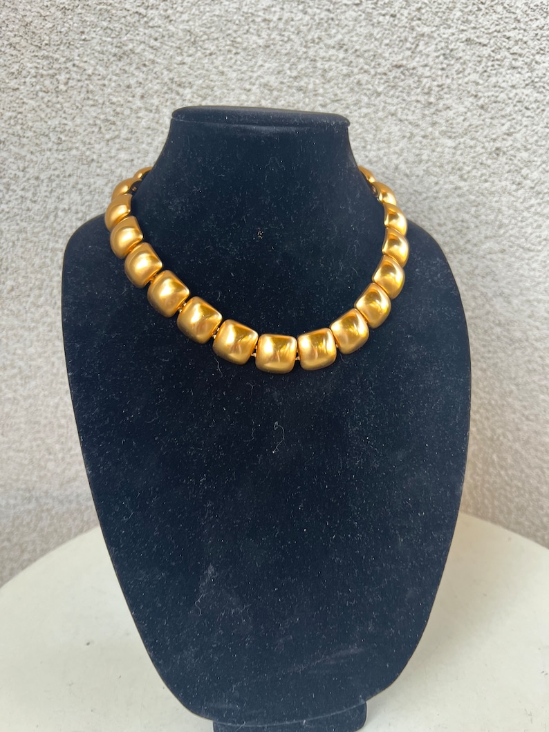 Vintage 80er Jahre Anne Klein Halskette Choker mit goldfarbenen Quadraten Bild 1