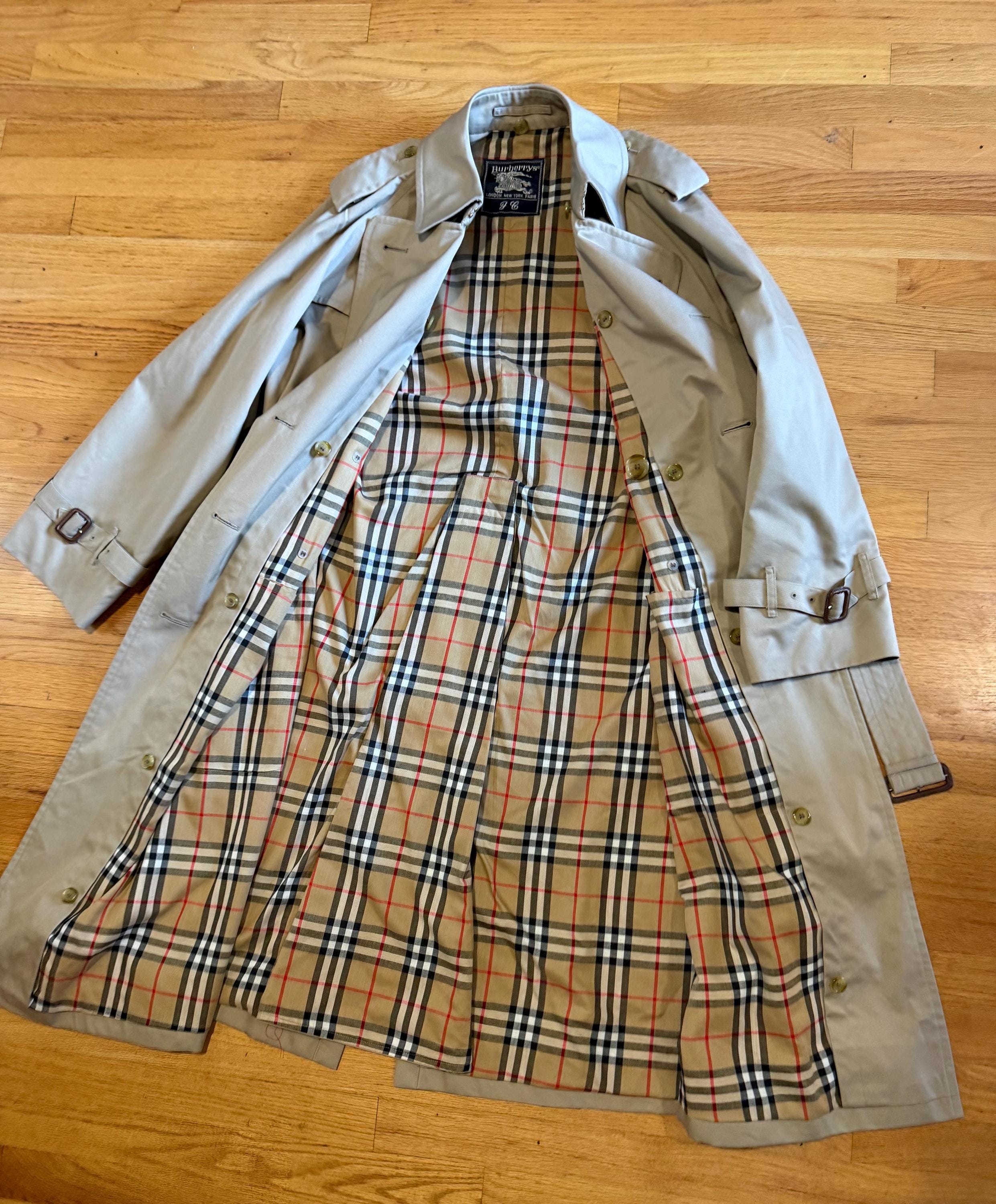Vintage 80s Classic Burberrys Khaki Trench Coat With Wool Liner