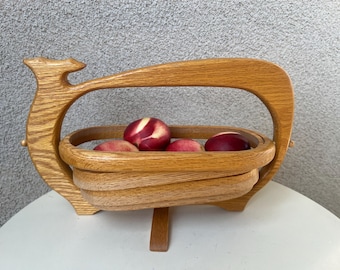 Vintage Fruit Wood Collapsible Basket Whale Theme By Don Macaskill