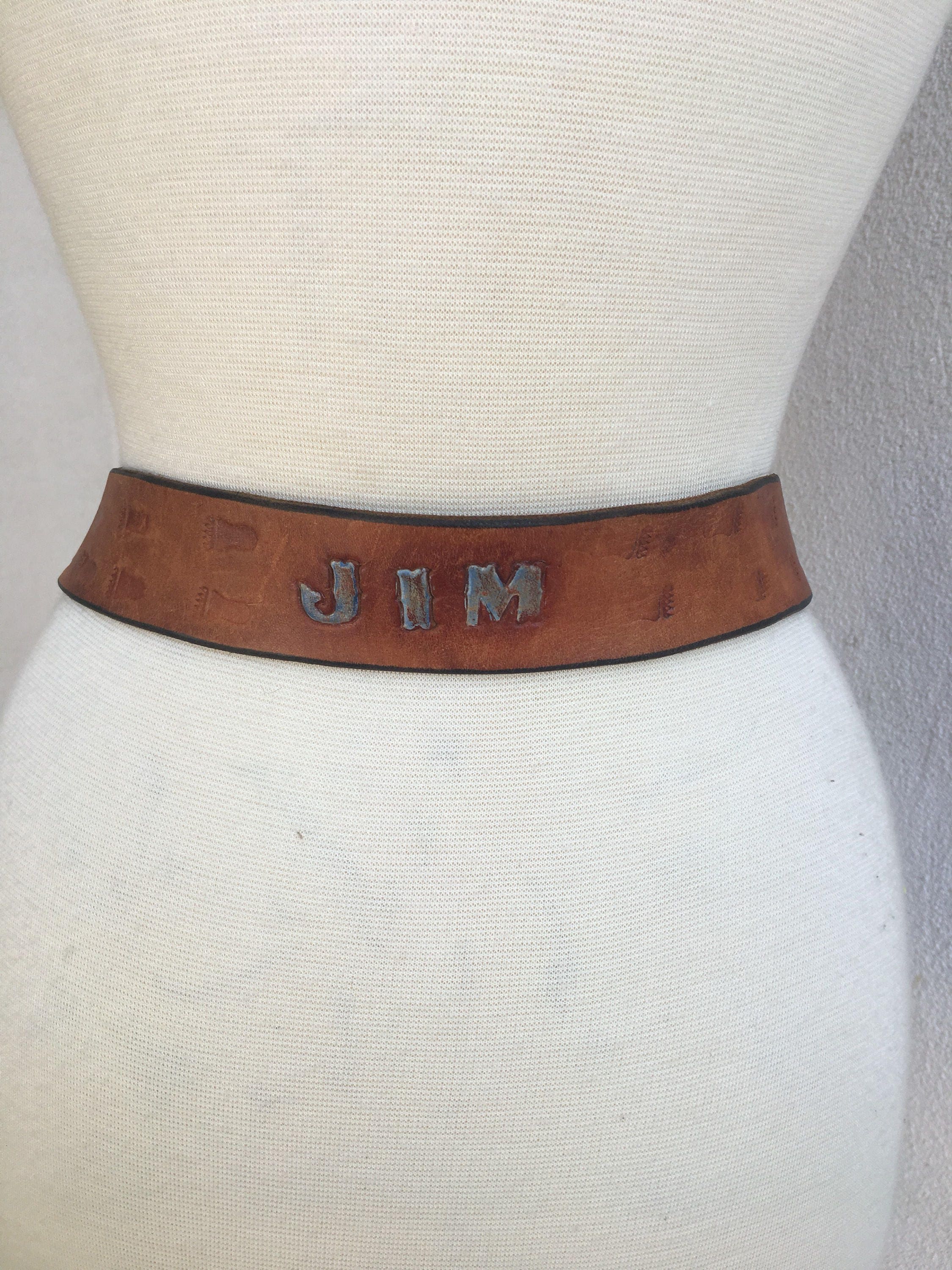 Vintage Hipster Tan Leather Belt for JIM Plus Bear Paw
