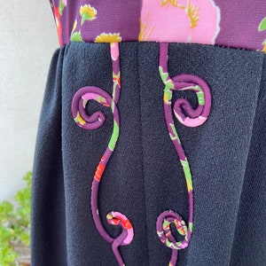 Vintage custom made boho maxi dress black with floral multi colors braid accents sz Medium. image 8