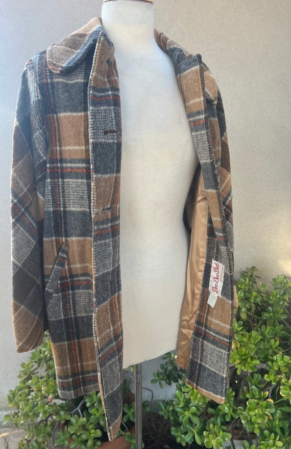 Vintage mod wool brown plaid jacket or short coat… - image 7