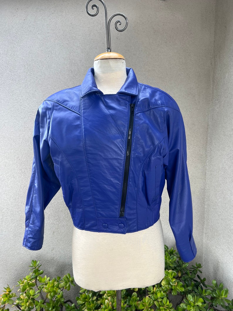 Vintage El Toro Leather Bomber teal blue jacket Size medium Pockets image 8