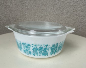 Vtg Pyrex Bowl + Lid Blue Amish Butterprint #472 1.5 Pt Milk Glass Casserole