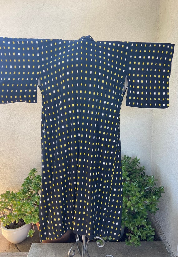 Vintage traditional Japanese Kimono black with ye… - image 2