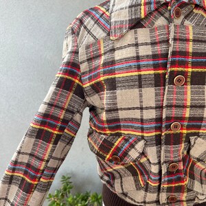 Vintage mod Mens bomber jacket knobby plaid browns fully lined Sz 40 Medium Unisex image 9