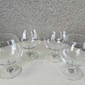 Vintage Radio Brand crystal glasses bamboo etched set4 brandy sniffer glasses holds 12 oz. image 2
