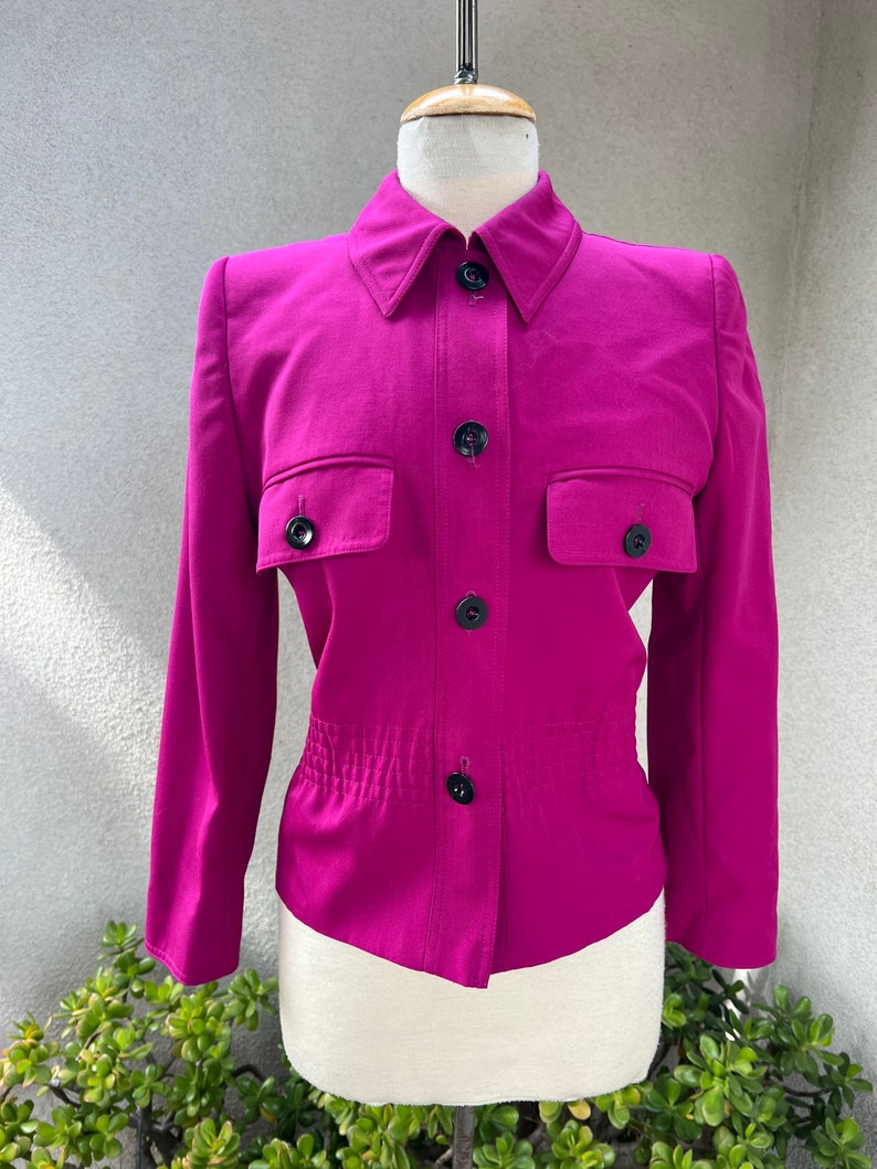 Vintage 80s fuchsia pink wool blazer jacket by Valentino Miss V Sz 38 4 image 5