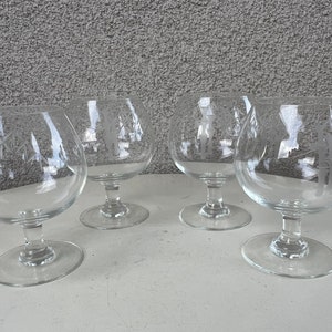 Vintage Radio Brand crystal glasses bamboo etched set4 brandy sniffer glasses holds 12 oz. image 1