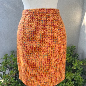 Vintage 80s suit skirt & blazer by Anne Klein orange red plaid tweed knobby mohair wool size 6 image 7