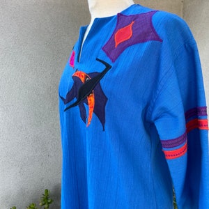 Vintage boho blue kaftan dress with appliqué accents custom made by Kirsten Helweg Large image 7