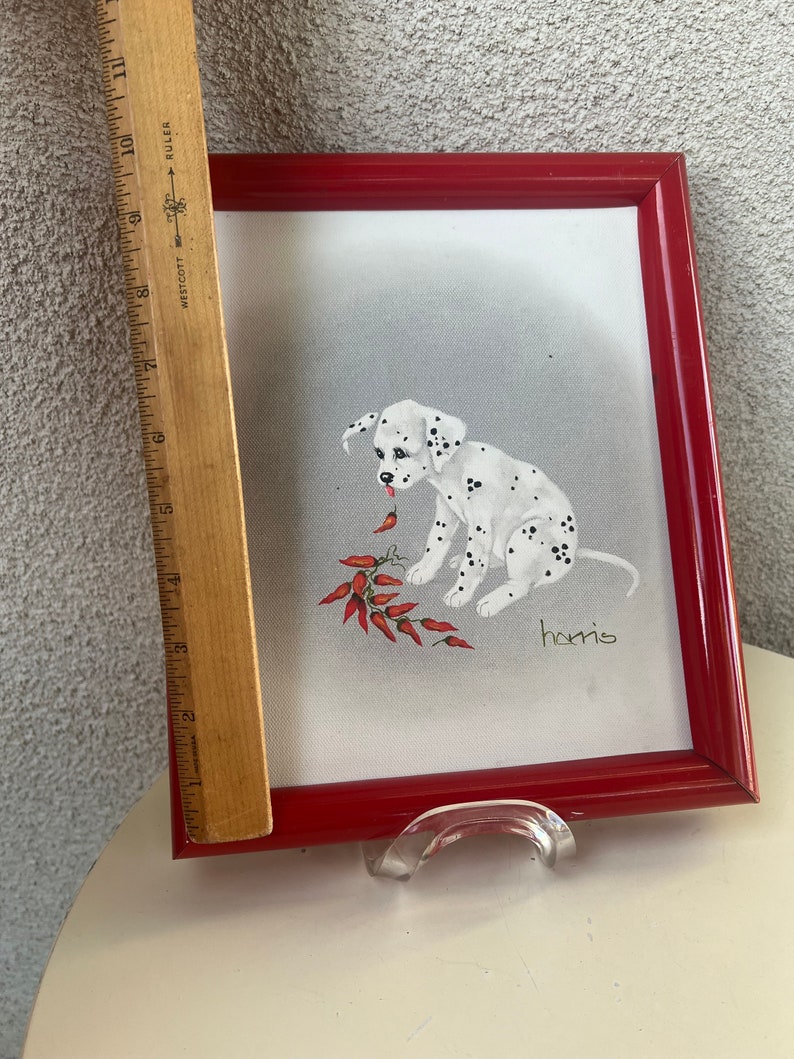Vintage 1990s Dalmatian Dog Oil Painting Hot stuff By signed Peggy Harris Framed size 11.5 x 9.5 image 7
