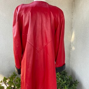 Vintage 80s color block red black soft leather swing coat lined zipper pockets front Sz M by Helen Frushtick Furs Atlanta image 2