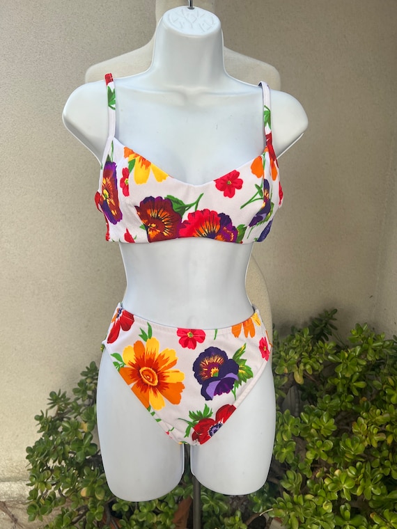 Vintage 90s Bikini Swimwear 2 Piece Floral Sz 6 34D Illusions by