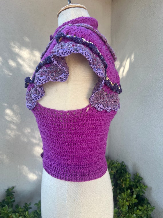 Vintage boho hand knit crochet vest top purples s… - image 6