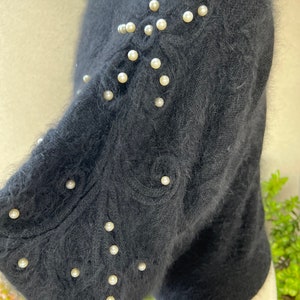 Vintage glam black angora wool pullover textured sweater with pearls embellishments S/M by Jessica California image 10