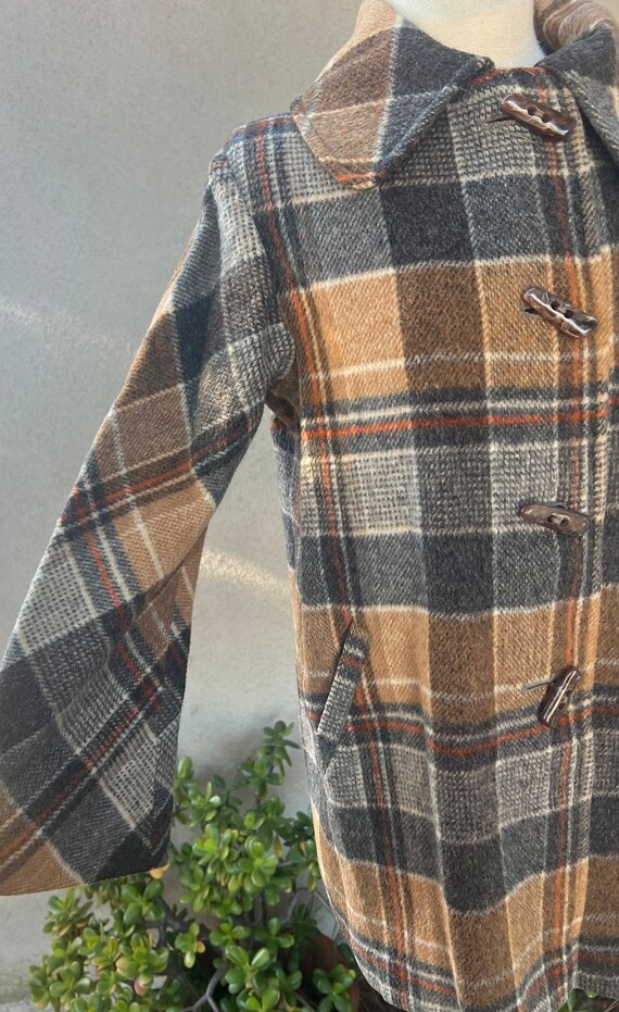 Vintage mod wool brown plaid jacket or short coat… - image 3