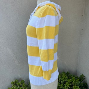 Vintage Ralph Lauren striped yellow white top lace up neckline hood sz S image 4