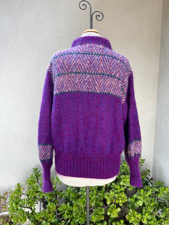 Sale Vintage boho thick wool fuzzy pullover purpl… - image 2