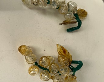 Vintage hand blown glass yellow grapes stems set 2 size 8”
