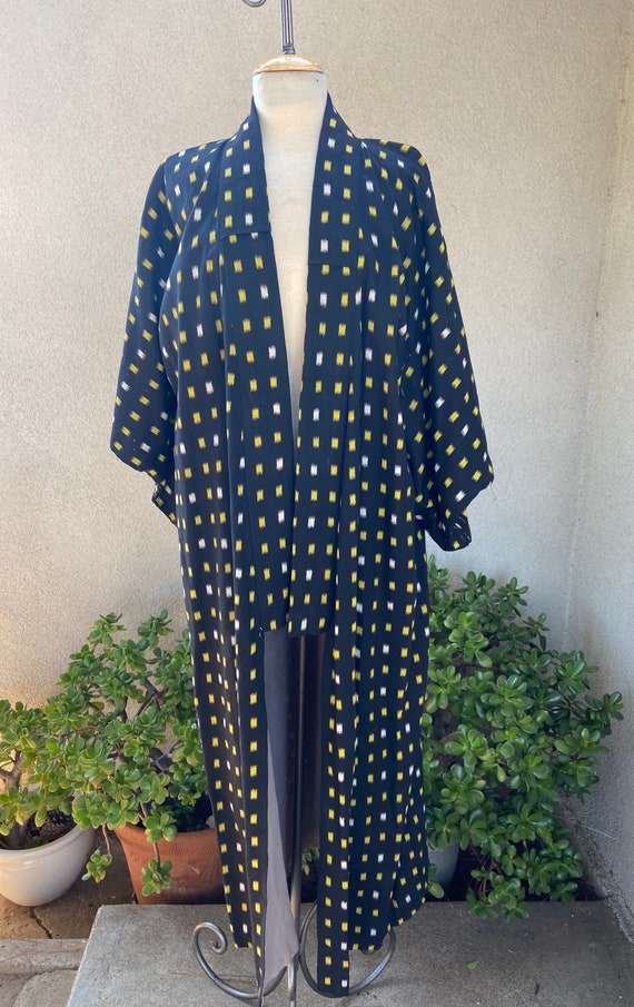 Vintage traditional Japanese Kimono black with ye… - image 3