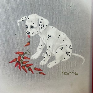 Vintage 1990s Dalmatian Dog Oil Painting Hot stuff By signed Peggy Harris Framed size 11.5 x 9.5 image 2