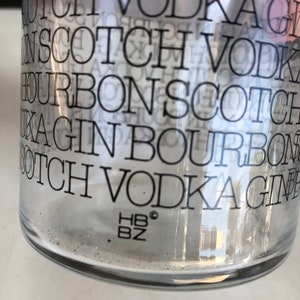 Vintage kitsch barware clear old fashions glasses set 4 black letters imprint Scotch Bourbon Gin Vodka by HBBZ Holds 10 oz image 4
