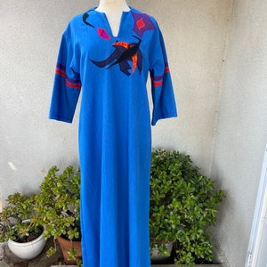 Vintage boho blue kaftan dress with appliqué accents custom made by Kirsten Helweg Large image 9