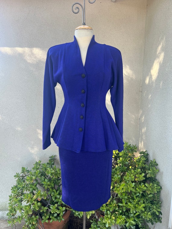 Vintage 80s suit peplum jacket pencil skirt purple