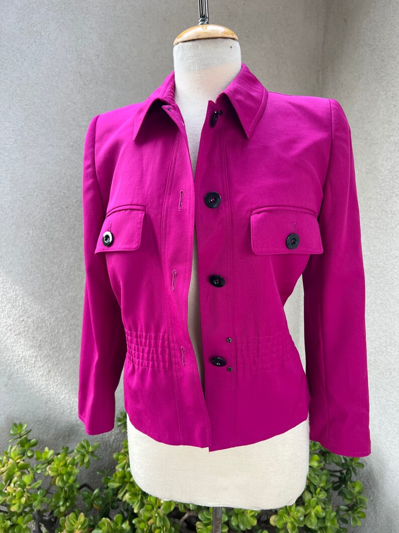 Vintage 80s fuchsia pink wool blazer jacket by Valentino Miss V Sz 38 4 image 7