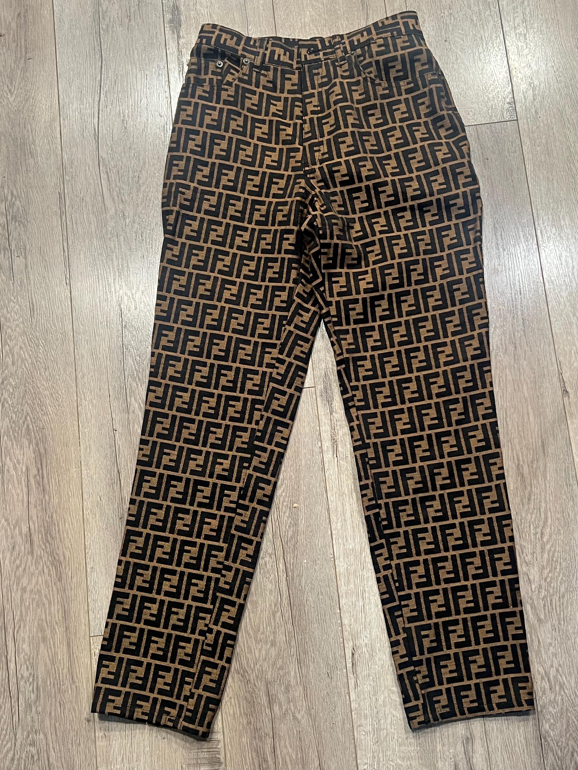 Vintage Fendi Jeans: FF Logo Zucca Print, High Waist (26