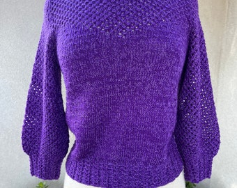 Vintage rich purple white toneshandmade crochet knit top Small