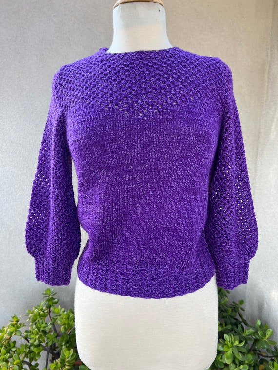 Vintage rich purple white toneshandmade crochet k… - image 1