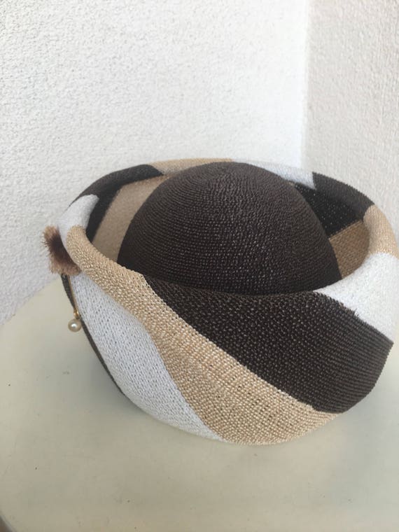 Vintage 1960s huge brim halo style hat browns Ivo… - image 7