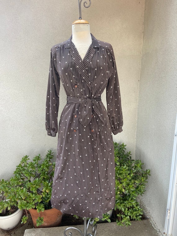 Vintage classic double breasted shirt dress brown… - image 1
