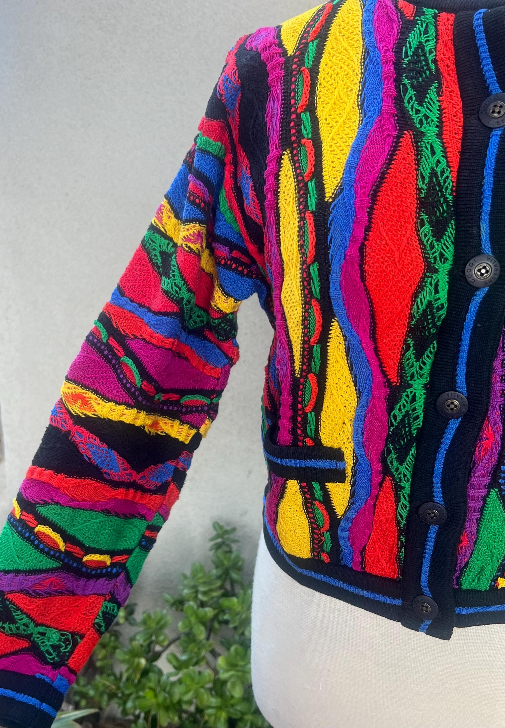 Vintage Coogi 3D Knit Cardigan Sweater Multicolor Mercerized