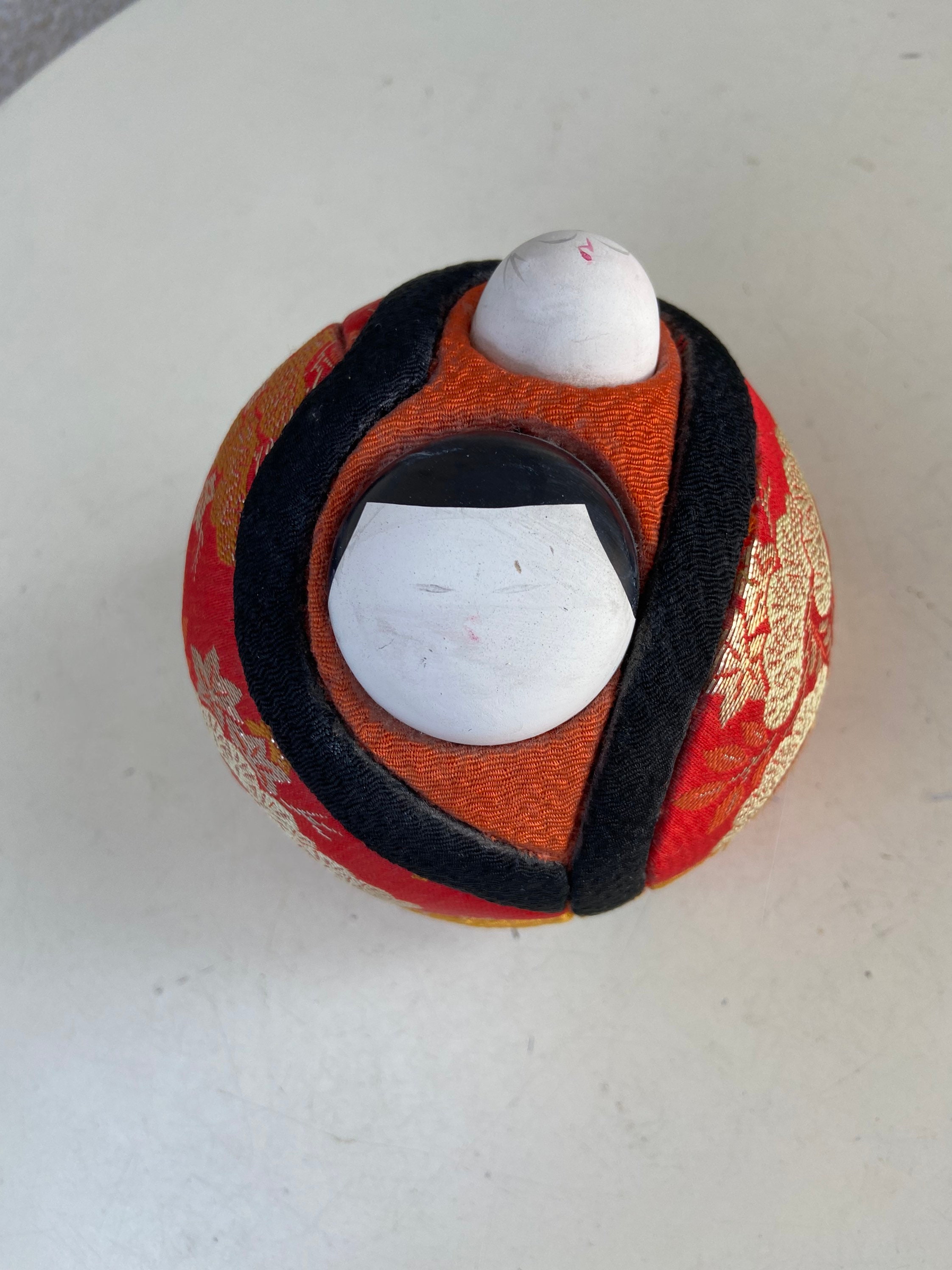 Vintage Japanese Gofun Roly Poly Doll: Silk Brocade Mother & Child Art ...